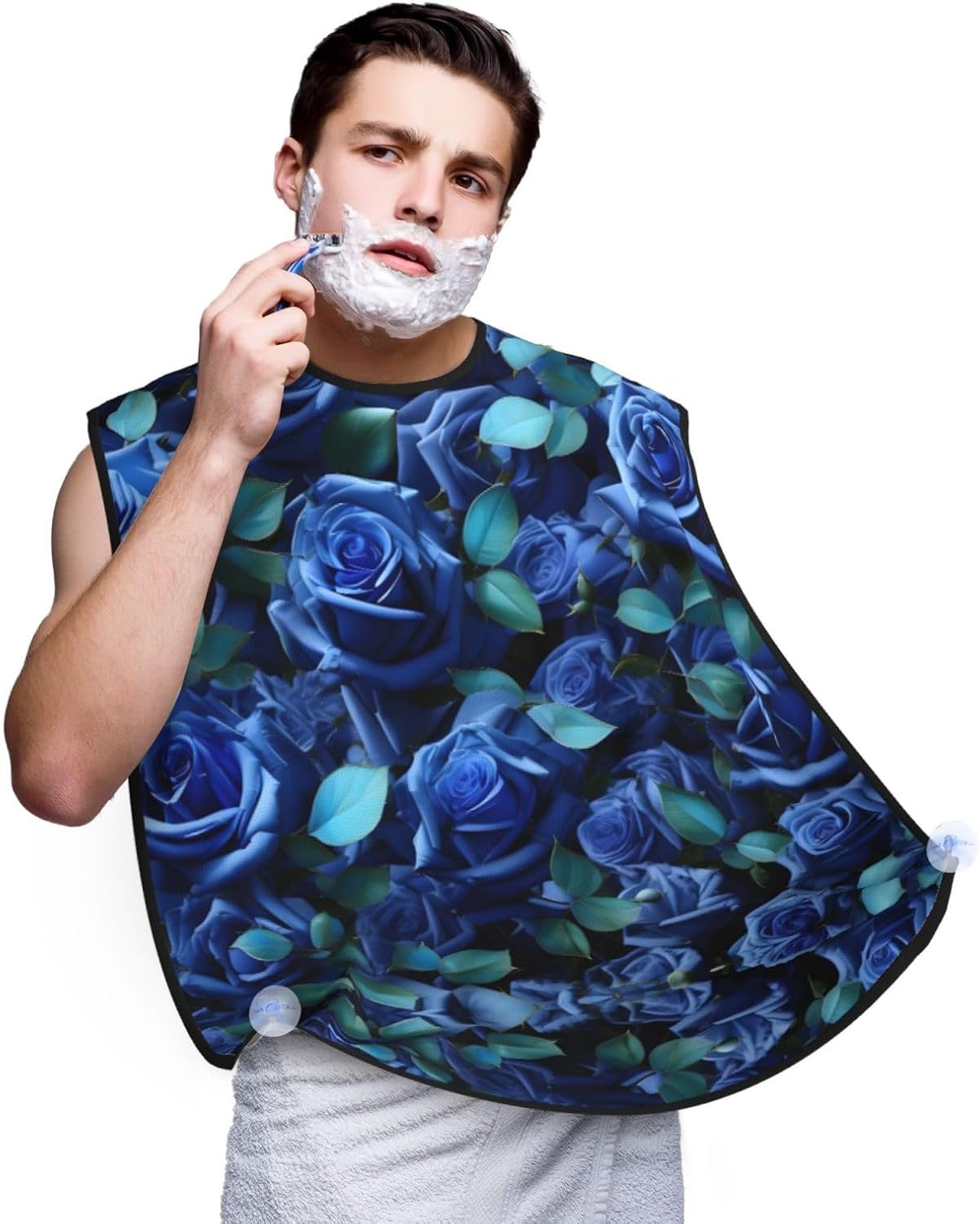 Many Blue Roses Print Beard Bib Apron For Men, Beard Hair Catcher For Men Shaving Trimming,Beard Cape Cloth