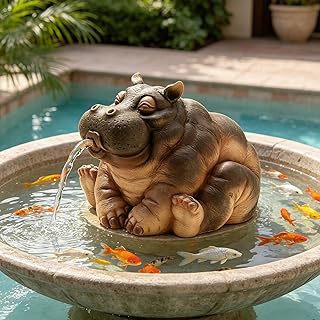 Hippo Water Spitter Statue for Pools and Ponds
