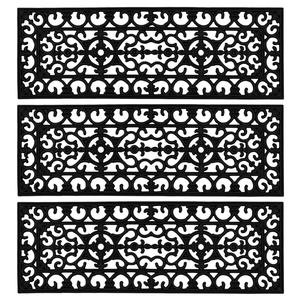 JVL Lexi Wrought Iron Effect Rubber Step Mat, 25x75cm, Set of 3