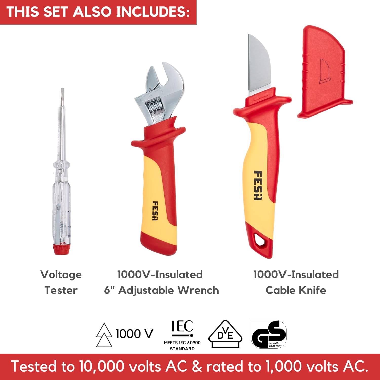 FESA Insulated Electrician Tool Set - 1000V 14-Piece Insulated Tool Set with 7 Insulated Screwdrivers, 1 Voltage Tester, 4 Insulated Pliers & More - 1000 Volt Hand Tool Set with a Durable Storage Case