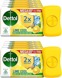 Dettol Lime Cool Bathing Soap Bar with 2x Menthol (600g), 125gm + 20% Extra Free, Pack of 8 Price In India