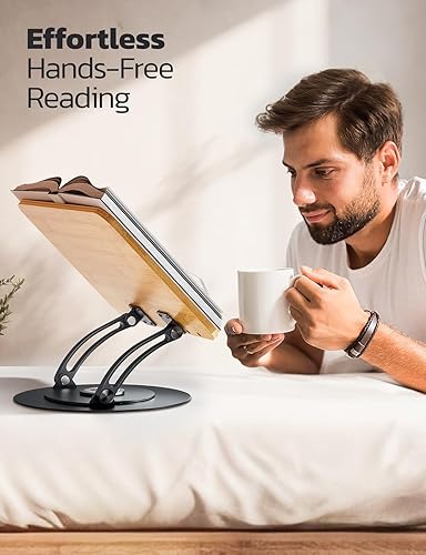 Miniatura 6 de Nulaxy Bamboo 360 - Soporte giratorio para libros de lectura, soporte ajustable para libros de texto para leer manos libres, soporte plegable para