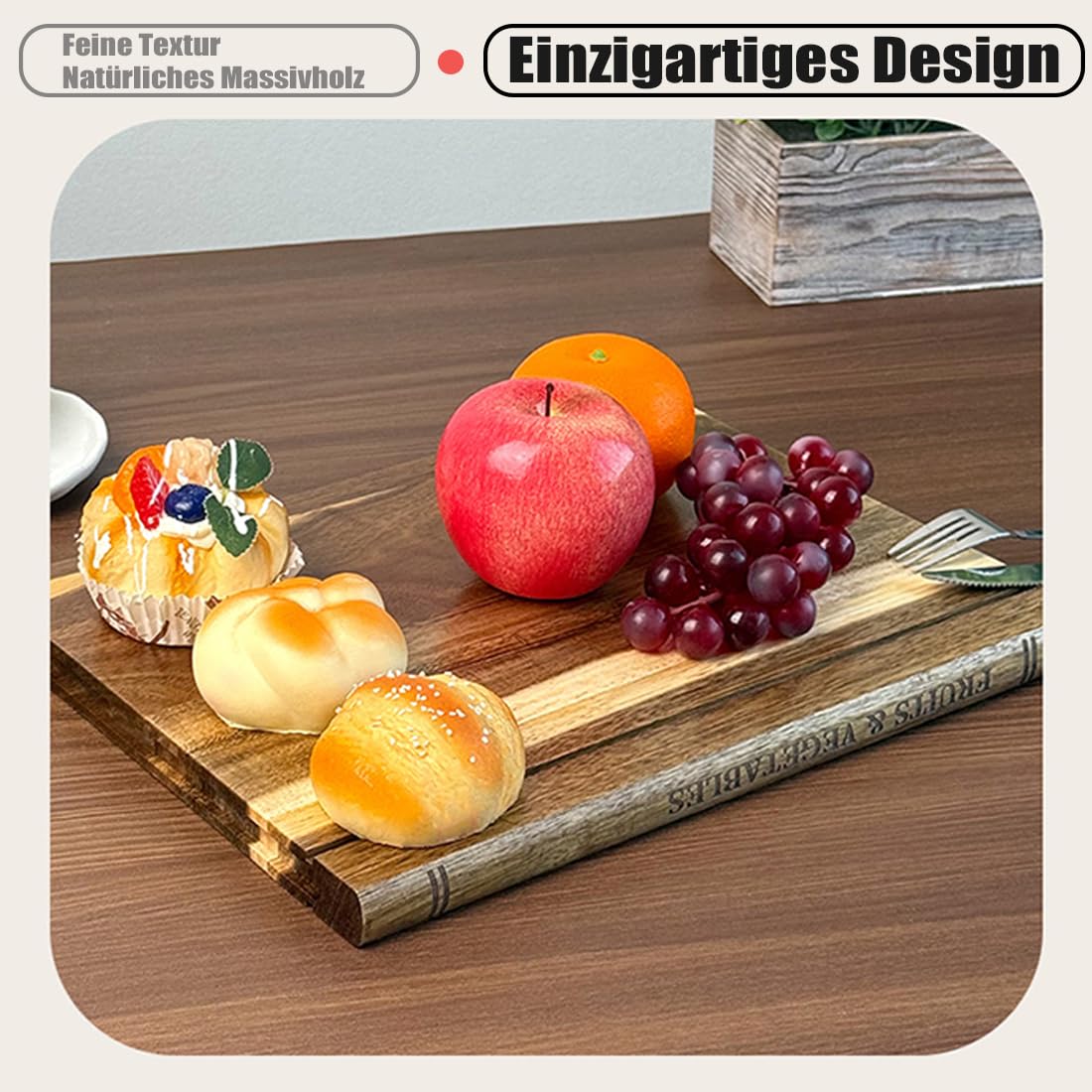 Schneidebrett Holz Buchoptik, Book Cutting Board mit Ständer, Holzschneidebrett, Das Sieht aus wie Bücher, Geeignet für Käse, Brot, Fleisch und Gemüse (Dreiteiliges Set + Ständer (3 * Schneidebrett))