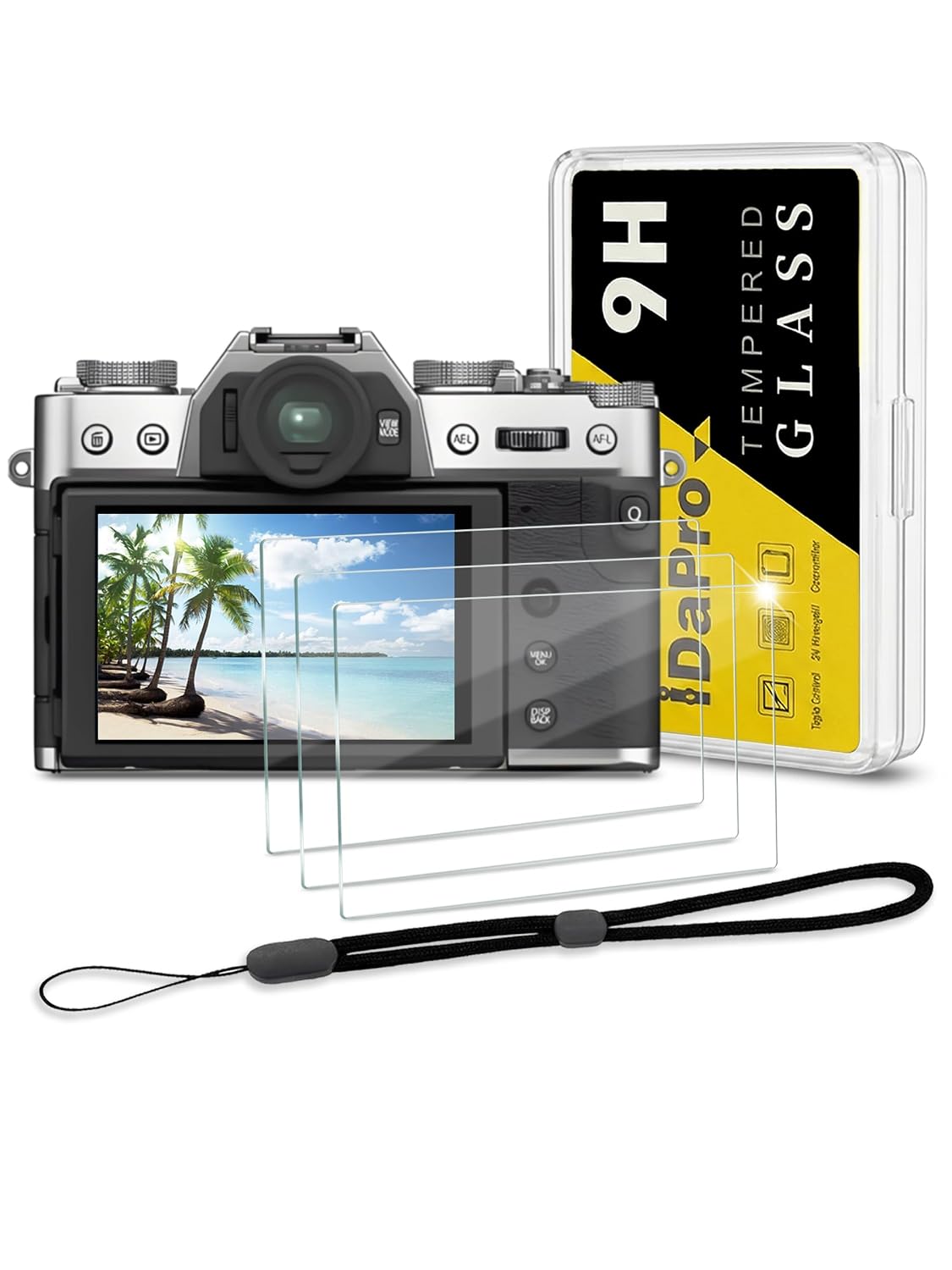 iDaPro Screen Protector for Fujifilm X-T30 III X-T30III Fuji X-T30 Mark III Tempered Glass [3 Pieces] + Wrist Strap [1 Piece], 9H Hardness Glass, Scratch-Resistant, Bubble Protection, Anti-Fingerprint