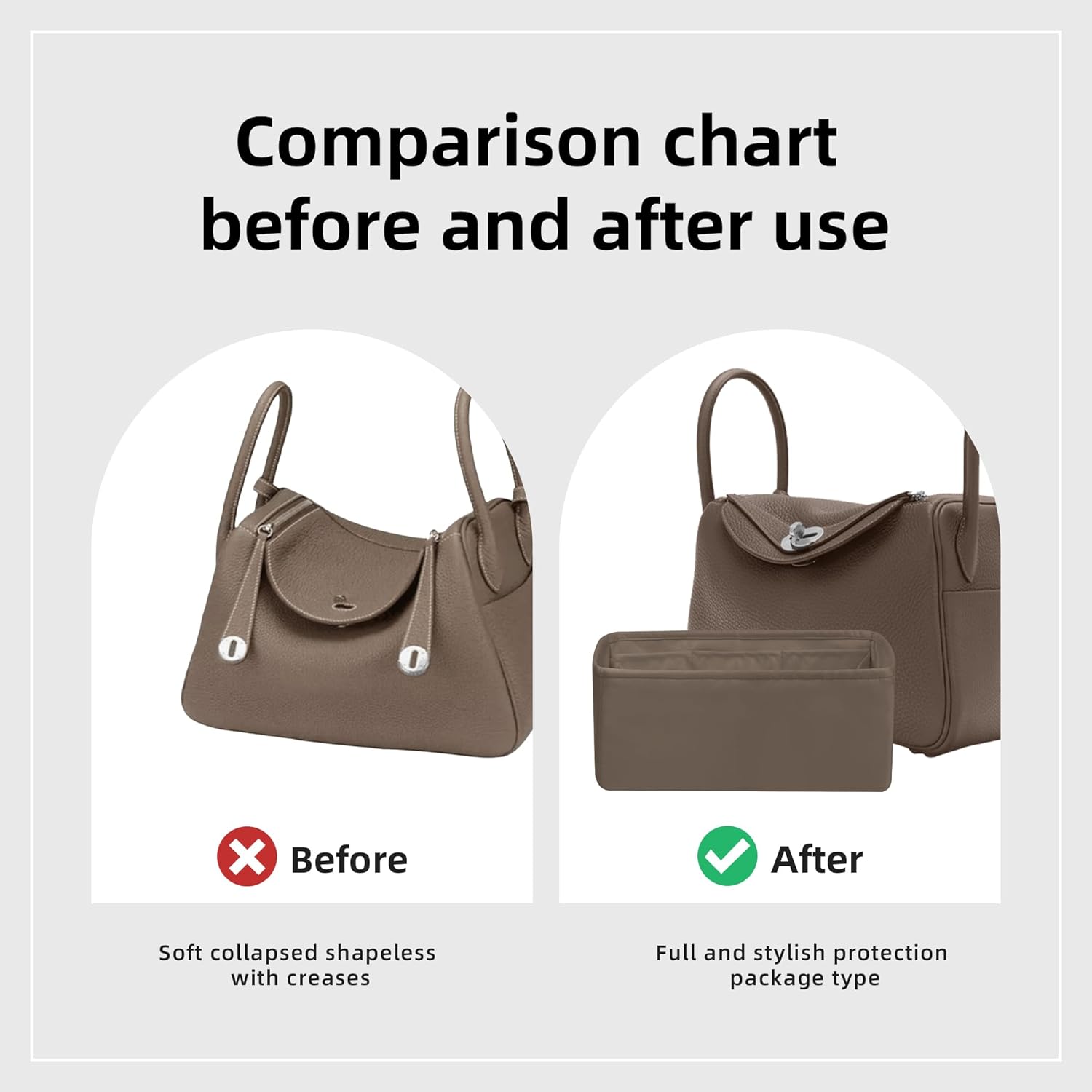 DGAZ Purse Organizer Insert，Silk Bag Organizer，Luxury Handbag & Tote Shaper Fits Lindy 19/26/30/34 Bags（Etoupe grey，LD26）