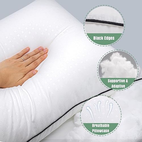 Miniatura 4 de Higoom Juego de 4 almohadas de cama de tamaño estándar para dormir, paquete de 4, almohadas de hotel de lujo de gran apoyo para dormir de lado,