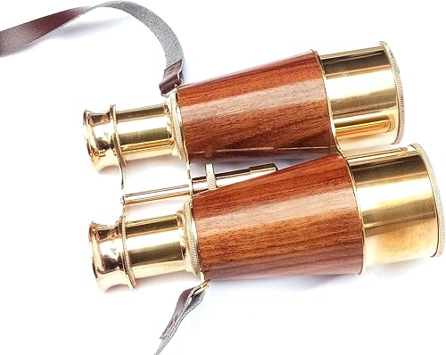 Miniatura 2 de SIFAAT WORLD Prismáticos de latón sólido brillante para adultos y niños con correa de cuello de cuero, 6 pulgadas prismáticos náuticos compactos