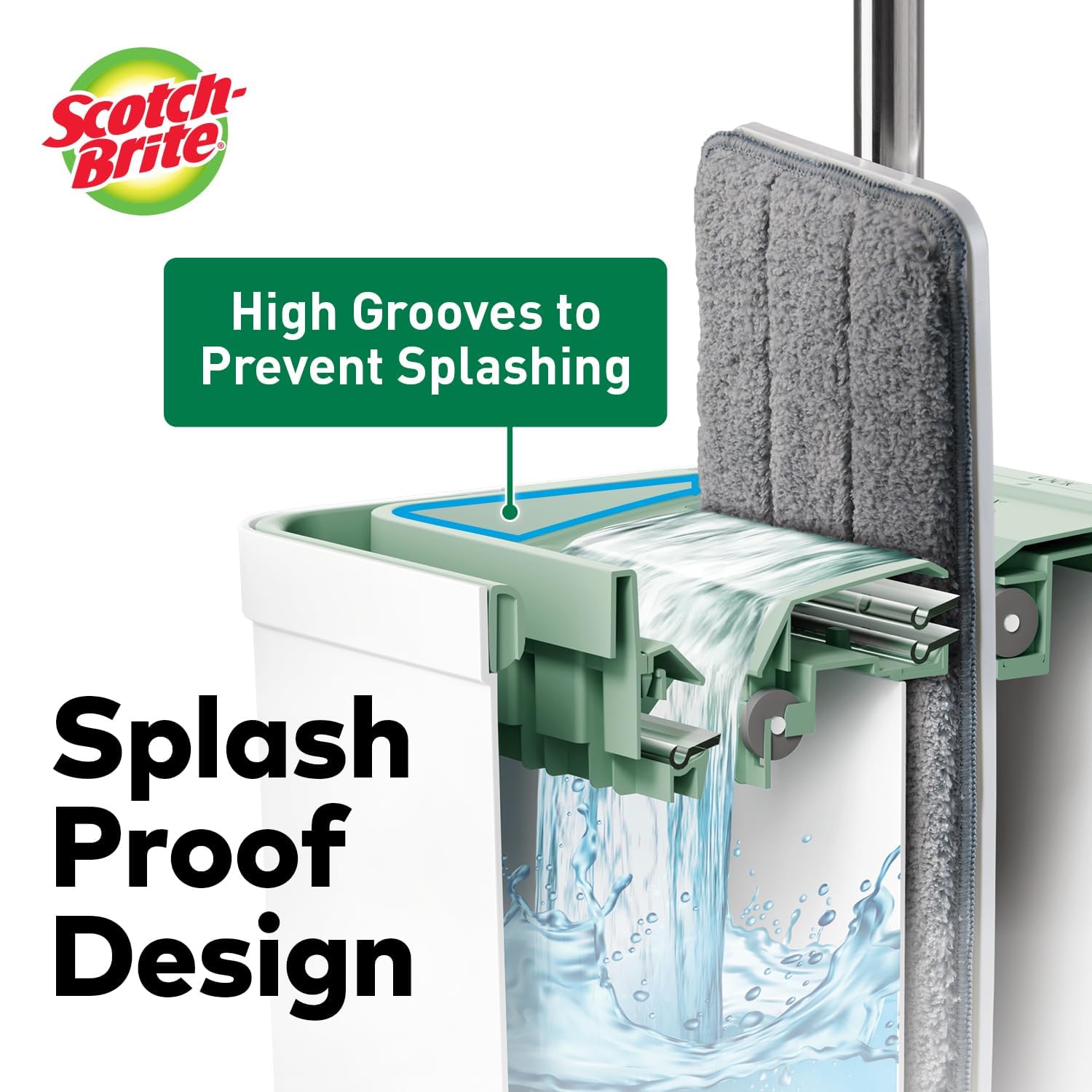 Scotch-Brite Plastic Hands-Free Microfiber Flat Mop with Compact Bucket, Splash Proof Design & Double Scraper for Easy Squeeze (1 Unit) 1