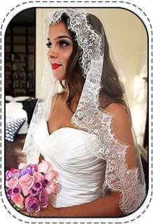 Zehope1 Tier Bride Veil 59'' Short Fingertip Mantilla Long Veil Bridal Catholic Veils Lace Edge for Wedding