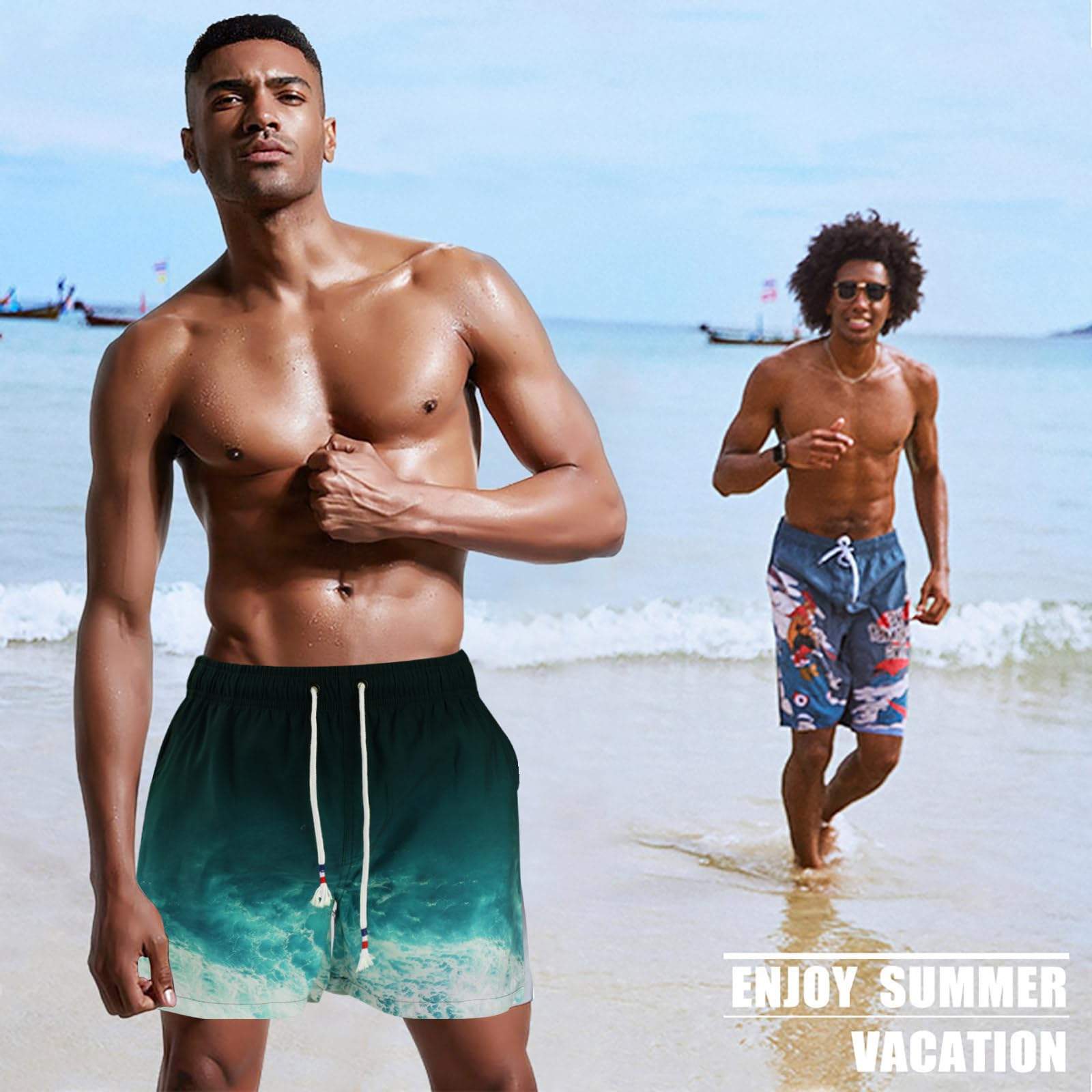 Danfiki Pantaloncini Costume da Bagno Uomo Asciugatura Veloce Calzoncini da Beach Costume da Bagno Fodera Rete con Taschino e Coulisse Trunks