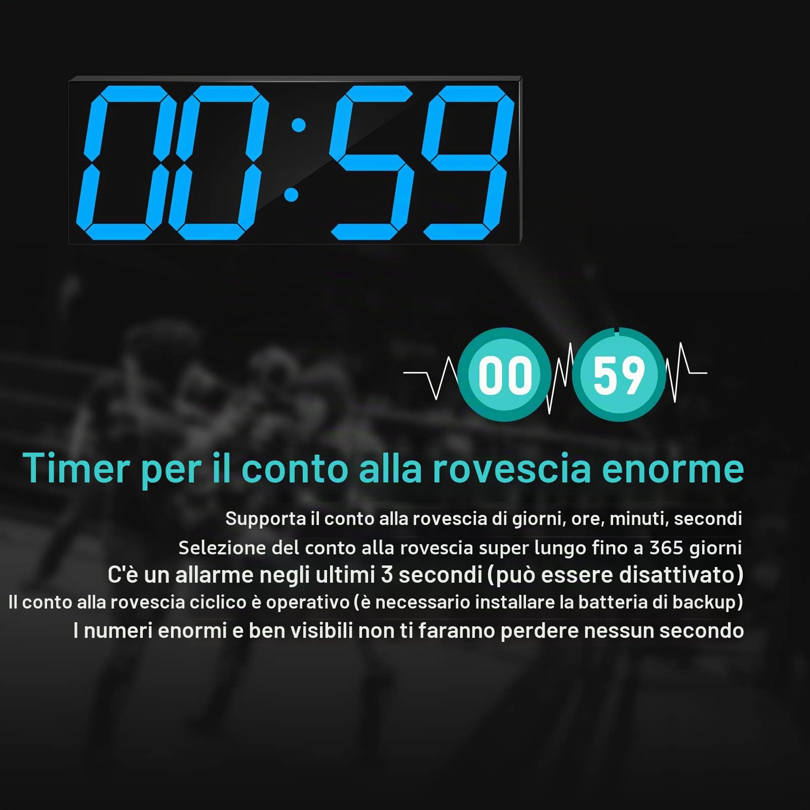 CHKOSDA Orologio da parete digitale a LED, grande orologio da parete con numeri da 15,2 cm, telecomando conteggio up/conto alla rovescia, dimmer automatico (blu ghiaccio)