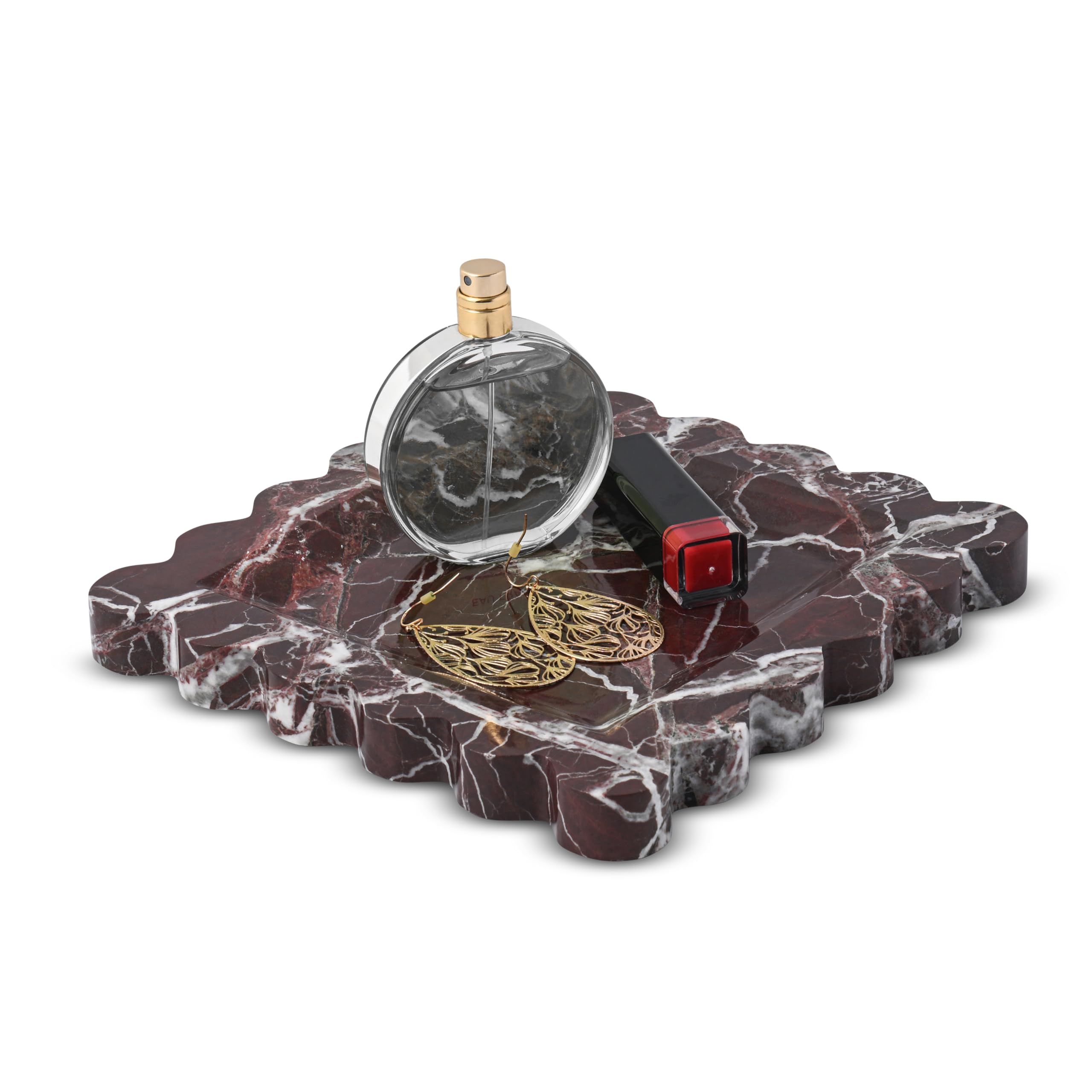 Marble Home Accessory Tray, Elegantly Designed Multi-Purpose Tray, Decorative and Versatile for Living Room, Bathroom, Office, Kitchen (Rosso Lempato)