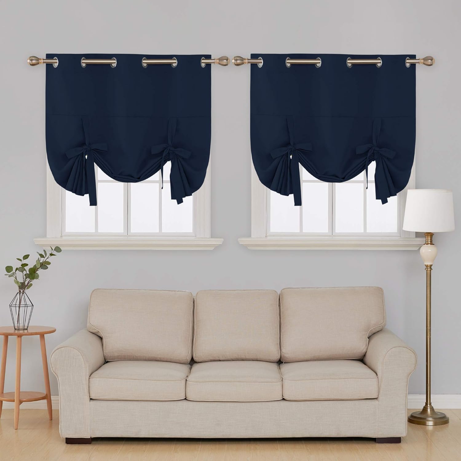 Deconovo Balloon Window Shades Grommet Blackout Curtains Tie Up Shades for Small Window Navy
