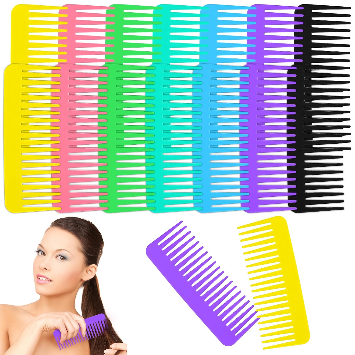 70 Pcs Wide Tooth Detangling Comb for Curly and Long Hair - Styling Shampoo Tool for Dry/Wet Hair, No Handle, for Women, Men, and Kids