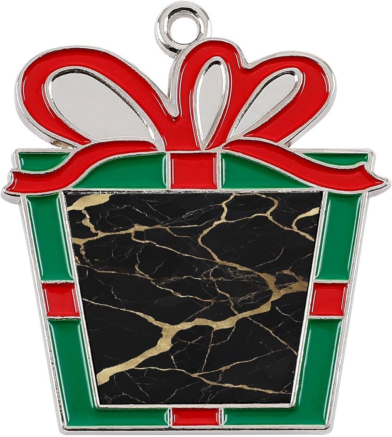 Christmas Ornaments Set, Non-Fade Festive Tree Hangers, Fireplace Mantel & Party Decorations with Hanging Rope, Elegant Holiday Home Decor Gift, Black Gold Marble Alloy Christmas Pendant
