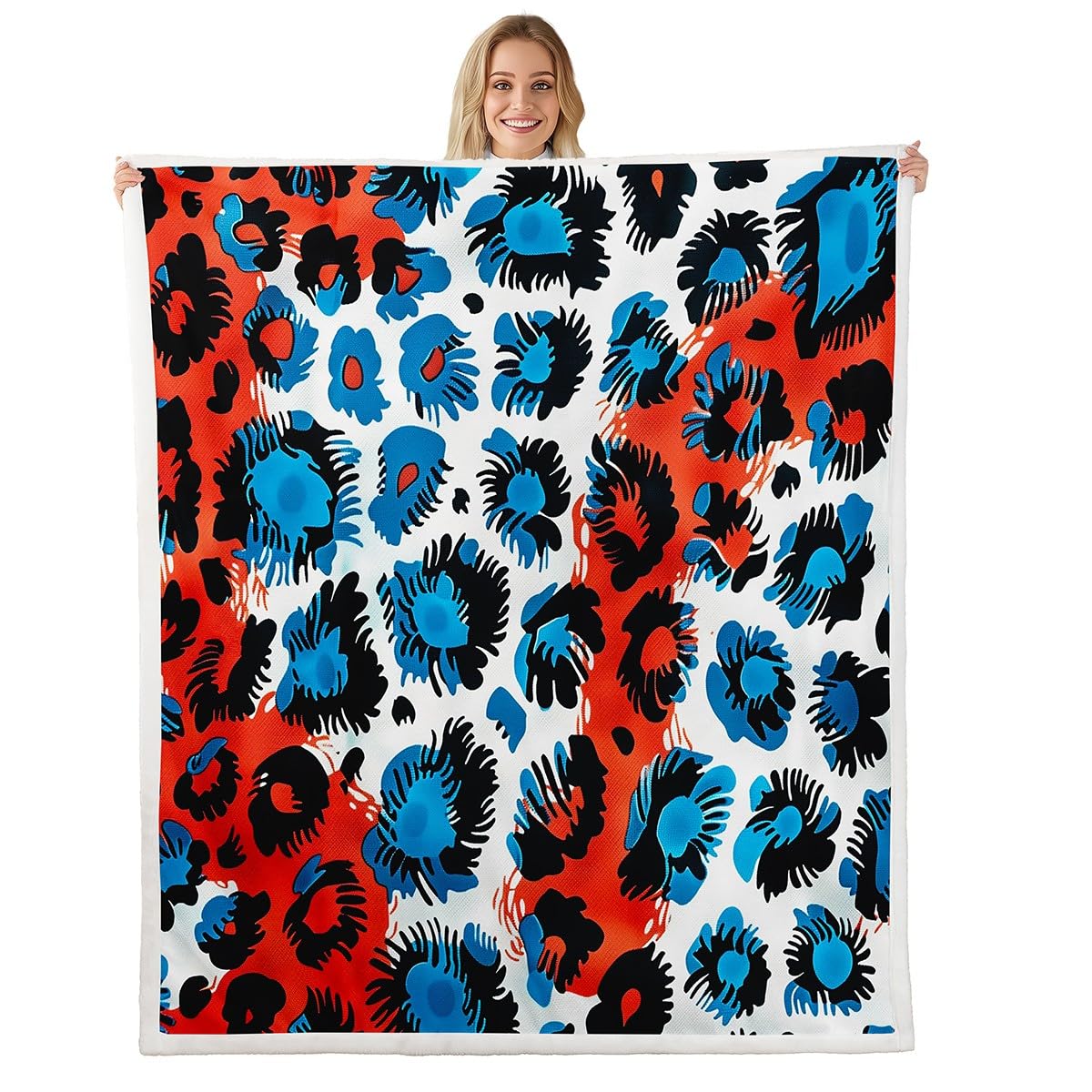Couverture polaire de luxe moderne en maille pelucheuse supérieure rouge et bleue