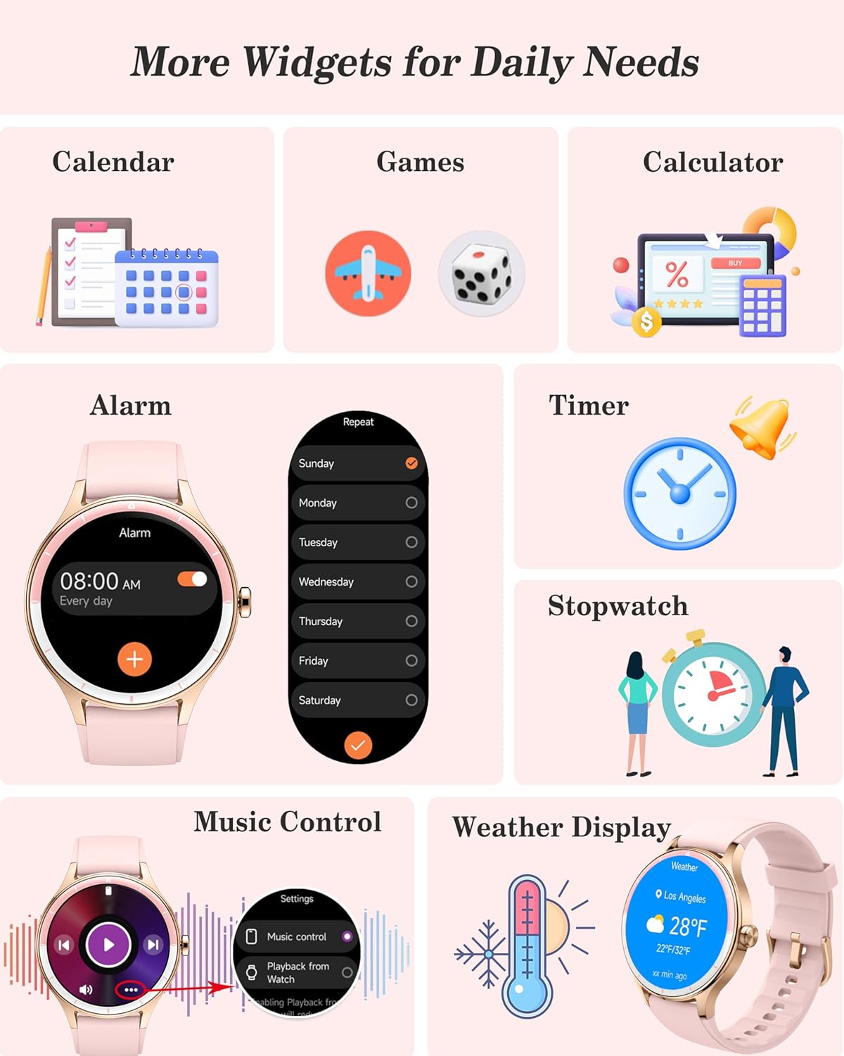 Smart Watch for Women, Ladies & Men, 1.27'' Fitness Watch [41mm case] with Call Receive/Dial, Heart Rate/Stress/Sleep Monitor, AI Voice, IP68 Waterproof Smartwatch with Calculator, Calendar, Games