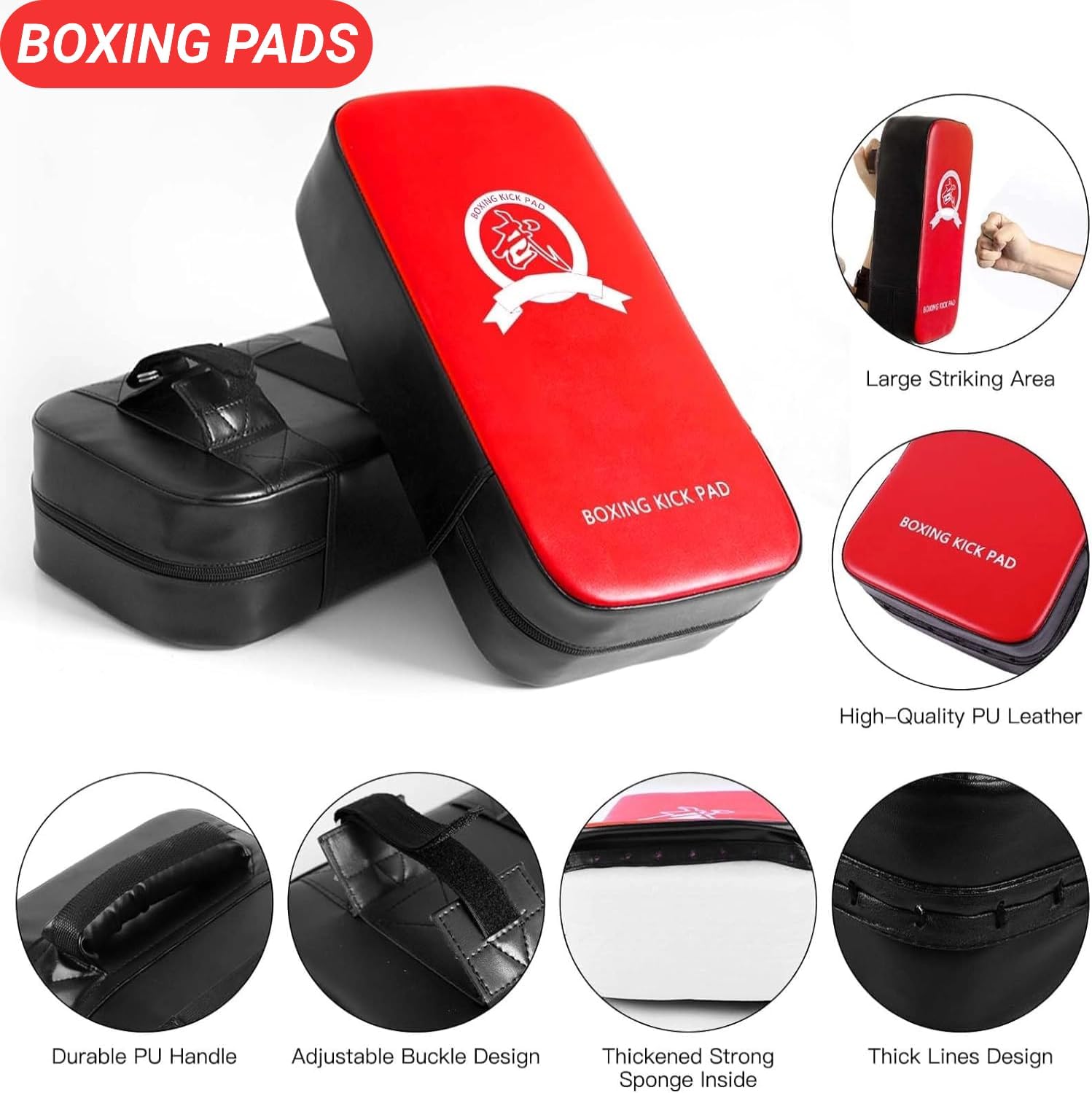 SEISSO Boxing Kick Pads Punching Mitts Curved,Kids Boxing Gloves,Leather Material Art Karate Pad Thai Hand Pad Focus Target Kickboxing Hand Target for Kicking Shield Training,Sparring,Dojo(5Pcs Set)