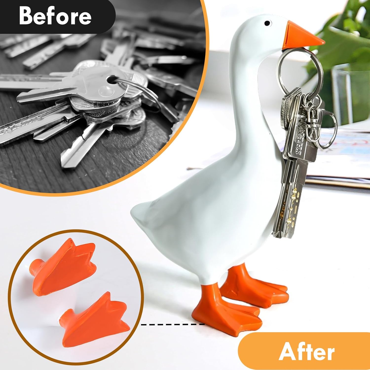 Vaveren 2PCS Goose Key Holders, Resin Goose Statue for Key Hanger, Duck Tool Figurines, Funny Keychain Hanging Rack Bedroom Decor for Home Office Table Decor, Housewarming Gifts