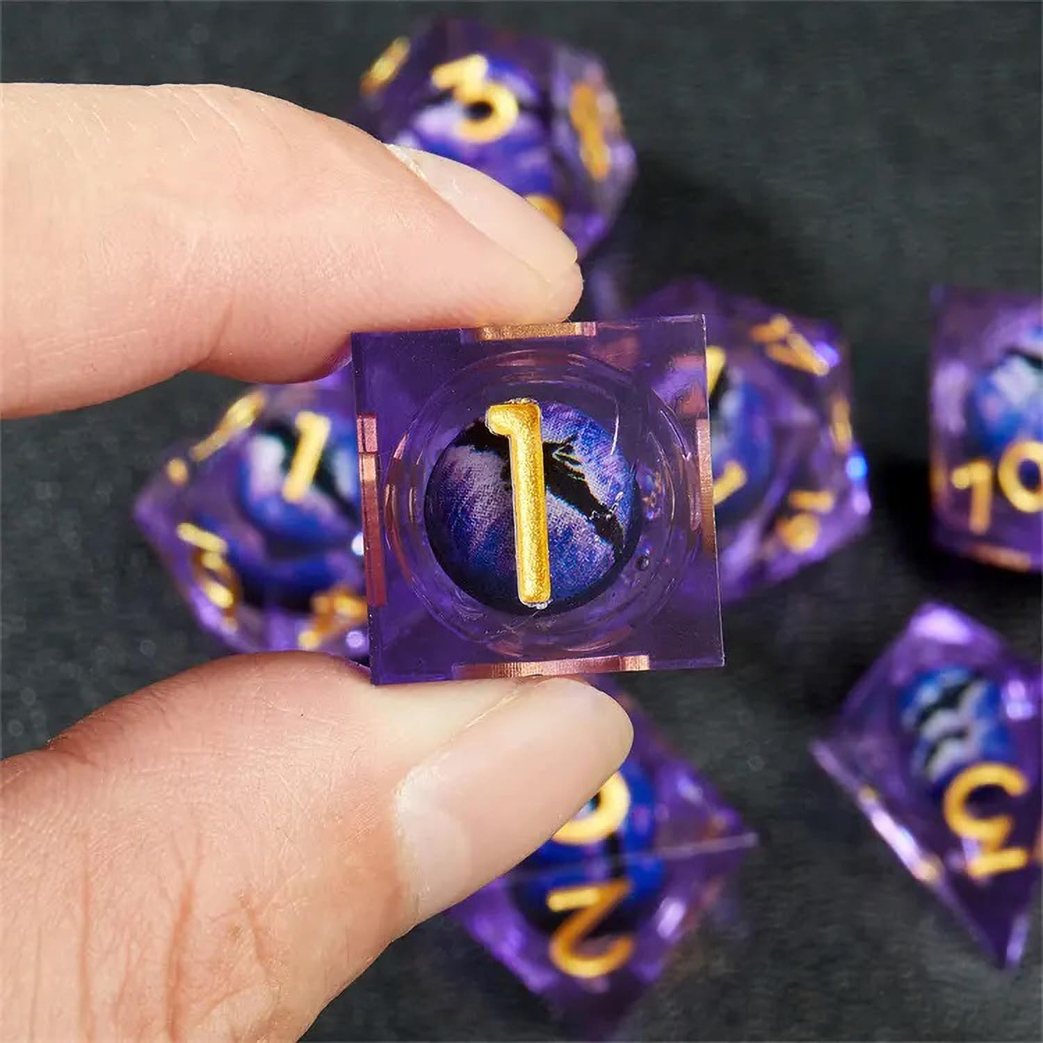 DND - Set di 7 dadi Liquid Core Sharp Edge Dragon Eye con guscio stampato 3D, per dungeons and Dragon Table Game
