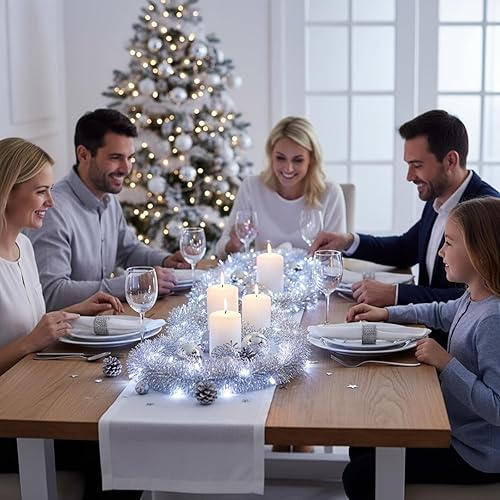 Miniatura 7 de Ceenna 2 guirnaldas de oropel de Navidad de 32.8 pies de 3.5 pulgadas con 32.8 pies, 100 luces LED para decoración de árbol de Navidad, decoración