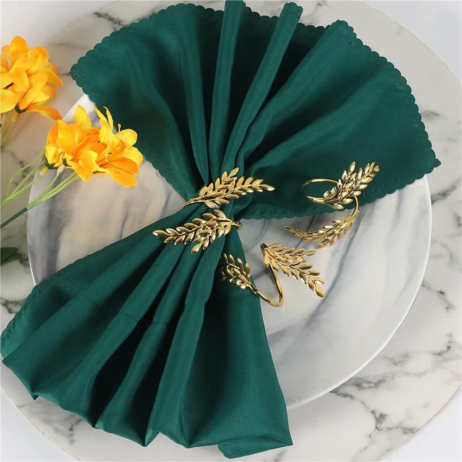 Lot de 48 ronds de serviette en forme de feuille d'or pour décoration de table de mariage