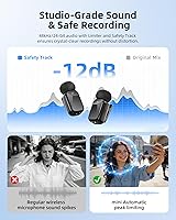 Vista 4 de Mini micrófono inalámbrico Lavalier para iPhone y cámara Android, micrófonos inalámbricos de doble canal con cancelación de ruido AI, rango de 328