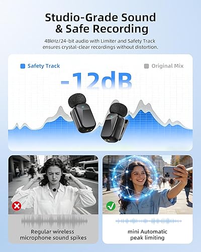 Miniatura 4 de Mini micrófono inalámbrico Lavalier para iPhone y cámara Android, micrófonos inalámbricos de doble canal con cancelación de ruido AI, rango de 328