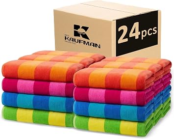Kaufman - Soft Oversized Beach Towels in Bulk | 30" x 60" Velour Striped Beach Towel | Absorbent, Quick-Drying | 100% Cotton Thick Beach Towels 24