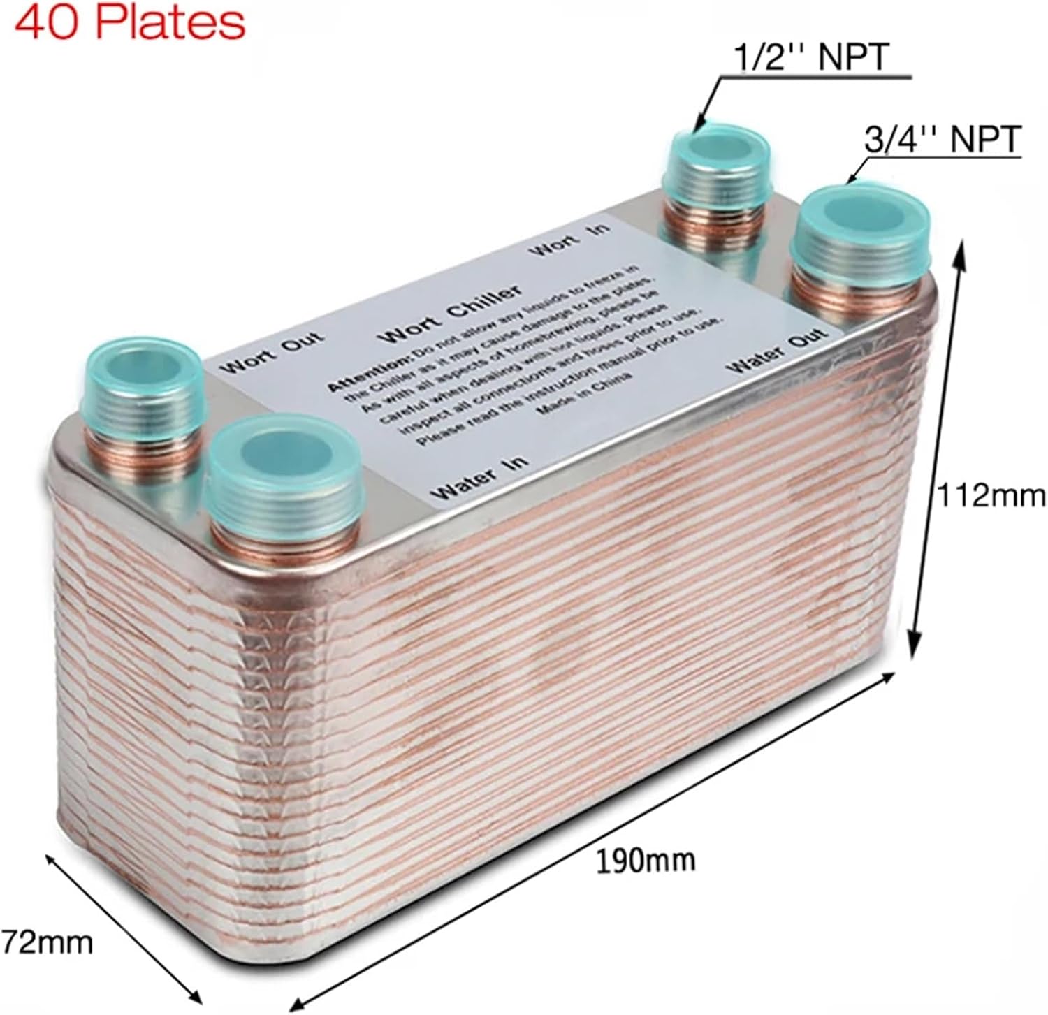 20/30/40 Plates Heat Exchanger Wort Chiller, Stainless Steel Counterflow Chiller Beer Cooler Garden Hose Rapid Cooling(40 plate)