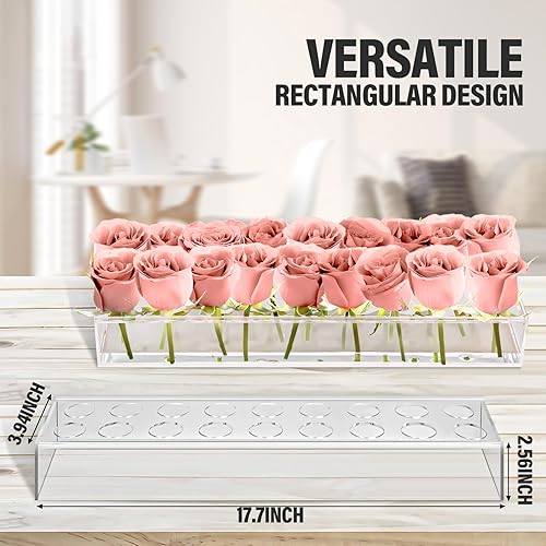 Miniatura 4 de Elegante florero de acrílico transparente  17.7 pulgadas de largo rectangular moderno centro de mesa rectangular para mesa de comedor, decoración