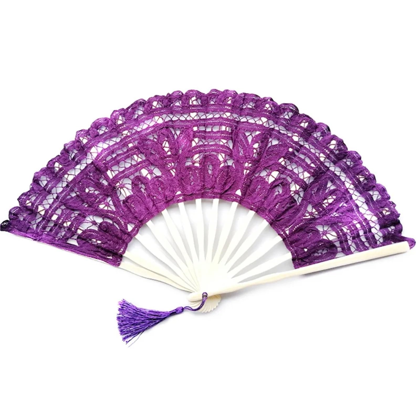 5Pcs Handheld Embroidered Fans With Bamboo Handle
