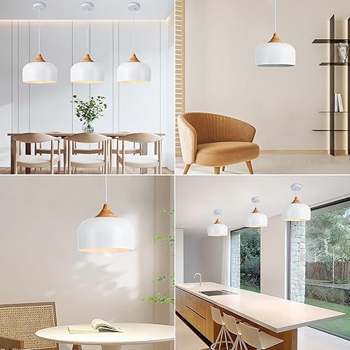 Miniatura 4 de POLITAMP Luces colgantes modernas, lámpara colgante de cúpula de madera, lámpara colgante ajustable para isla de cocina, comedor, sala de estar,