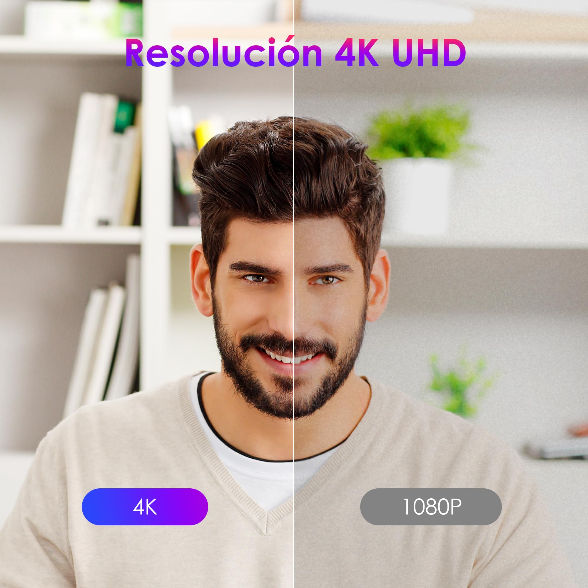 W8GS Webcam 4K Full HD Webcam con Microfono para PC, Protección de la Privacidad, trípode, Autofocus, Plug&Play, Corrección de Iluminación para Mac/Laptop/Skype/Zoom/FaceTime/Gaming