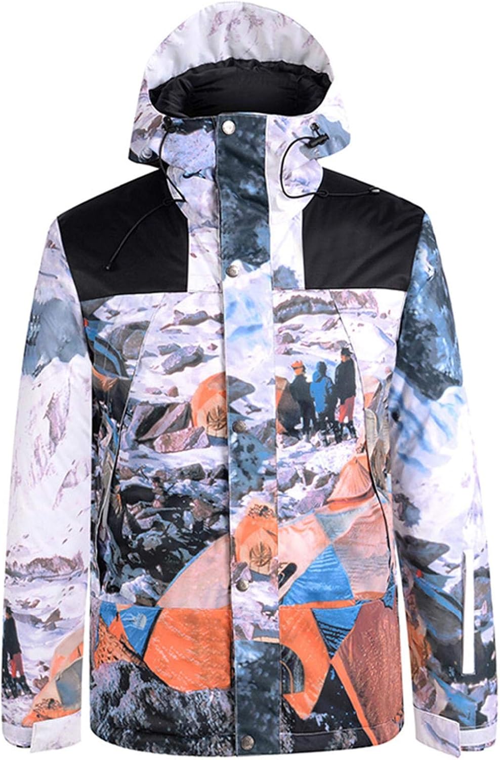 Mens Windproof Warm Ski Suits Winter Waterproof Hooded Jacket and Pants Snowsuit Set Black