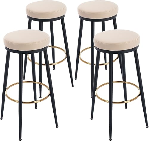 Miniatura 38 de Taburetes de bar de 26 pulgadas de altura de mostrador, juego de 4 taburetes de mostrador de gamuza, sin espalda, modernos con patas Burnt