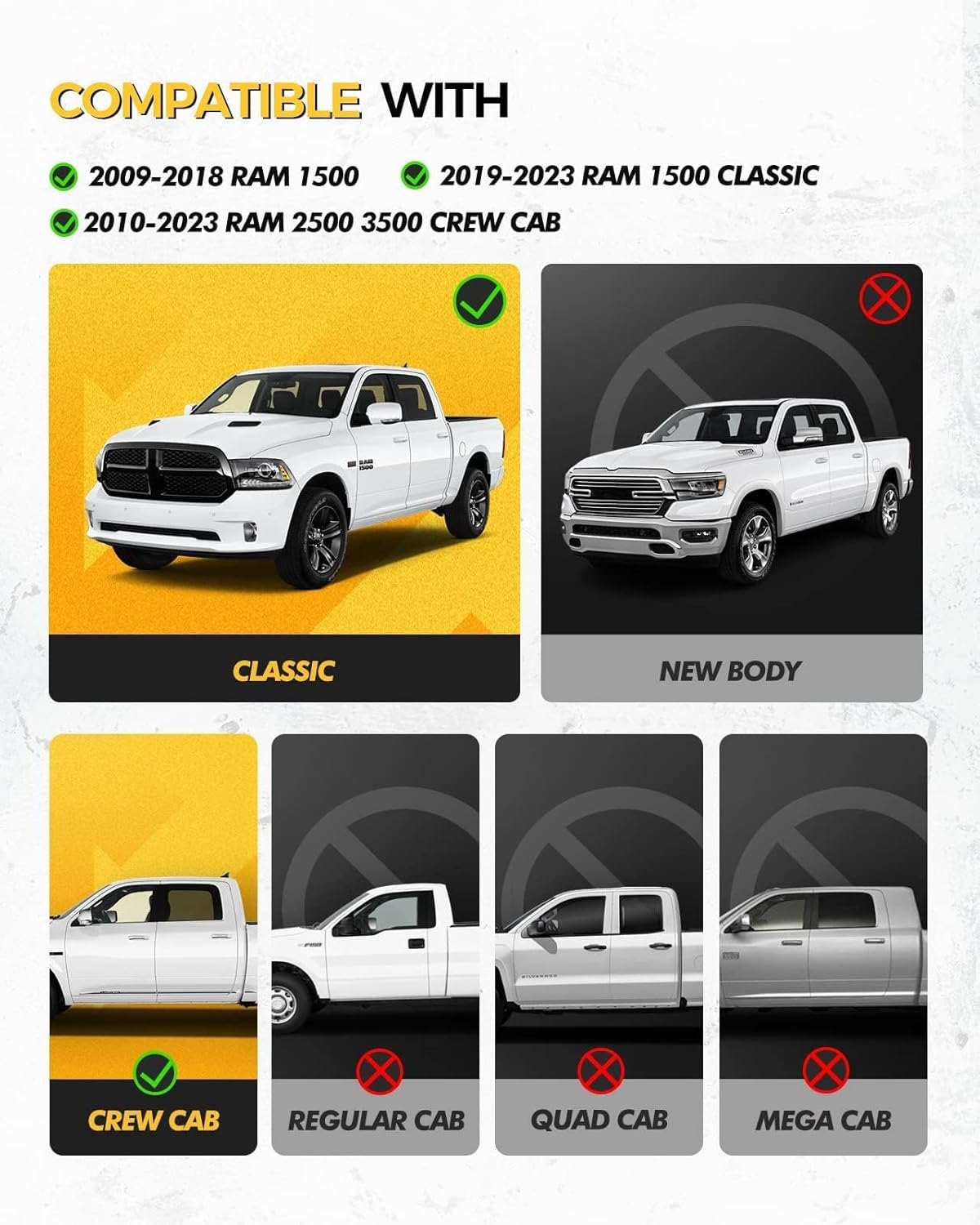 KAX Running Boards Fits for 2009-2018 Ram 1500, 2010-2022 Ram 2500/3500 Crew Cab, 2019-2023 1500 Classic, Side Steps Pads Nerf Bars