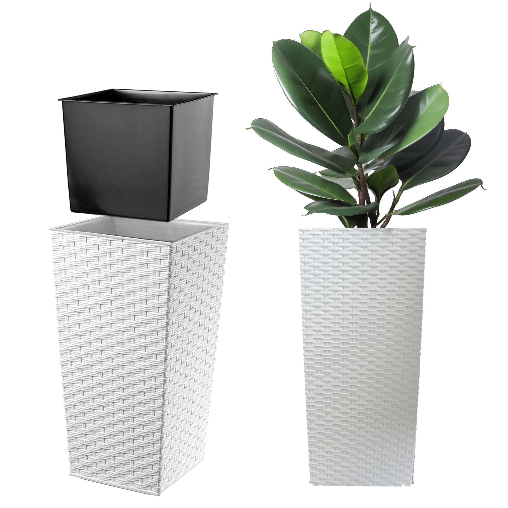 KADAX Macetero Alto de Diseño Moderno para Plantas de Interior y Exterior, Maceta Grande de Plástico, Jardinera Alta (Crema, Texturizado, 68 cm) — view 34