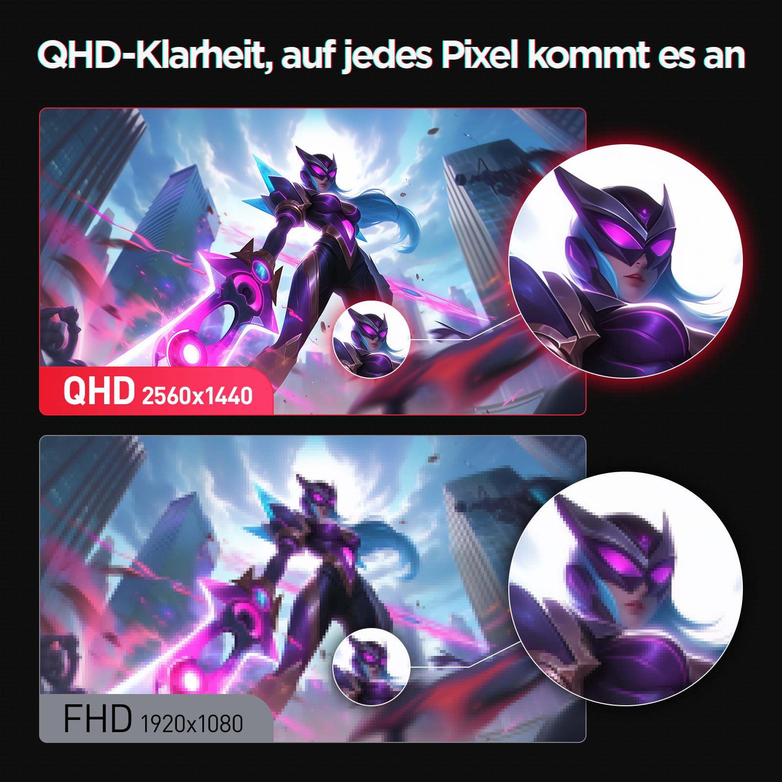 KOORUI G2421V 24 Zoll Gaming Monitor, 1ms 180Hz Fast IPS QHD 2560x1440 HDR400 Adaptive Sync HDMI2.0 DP1.4 VESA 75x75mm