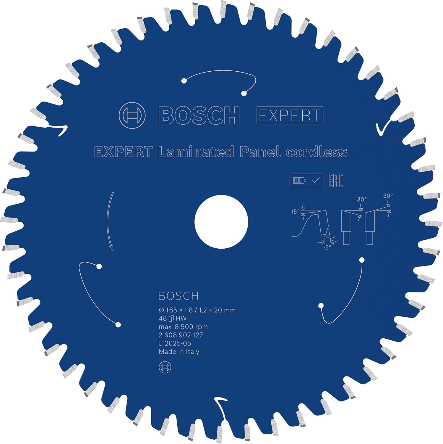 Bosch 1 x Expert Laminated Panel Cordless Circular Saw Blade for Hand-Held Circular Saws (for Plastic-Coated Plates, Diameter mm, Professional Accessories, Cordless Circular Saws, Circular Saws)