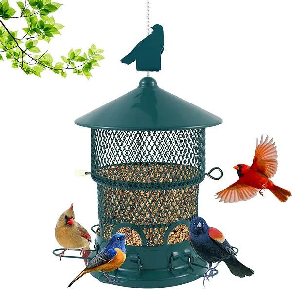 Sprefufru Wild Bird Feeder for Outdoors Hanging, Retractable Metal Bird Feeders, 3.8LB Large Capacity Feeders for Cardinal, Blue Jay, Finch, Backyard Wildlife Bird Watching (Green)