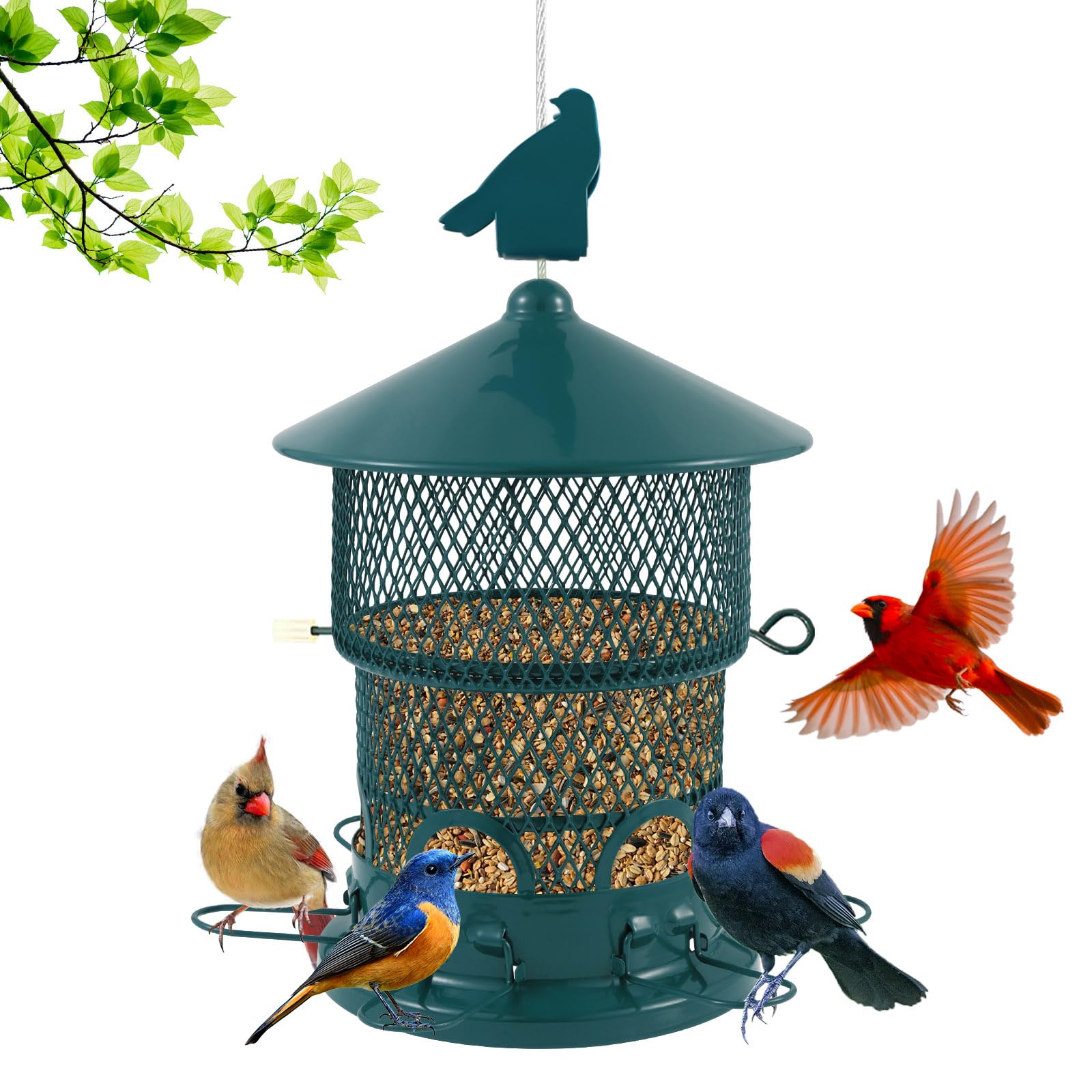 Wild Bird Feeder for Outdoors Hanging, Metal Retractable 3.8lb Capacity Bird Feeders for Outside, for Cardinal,Blue Jay,Finches,Wildlife Backyard Garden Birding Watching(Green)