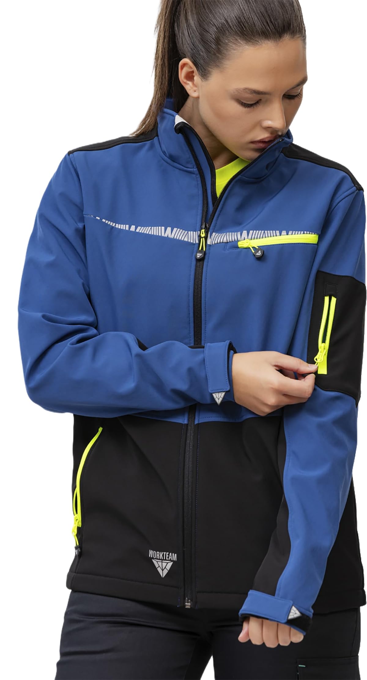 WORKTEAM Chaqueta Softshell, Corta Vientos Y Repelente al Agua, con Detalles Reflectantes, Forro Polar Interior, Transpirable y Resistente al Desgarro. Unisex