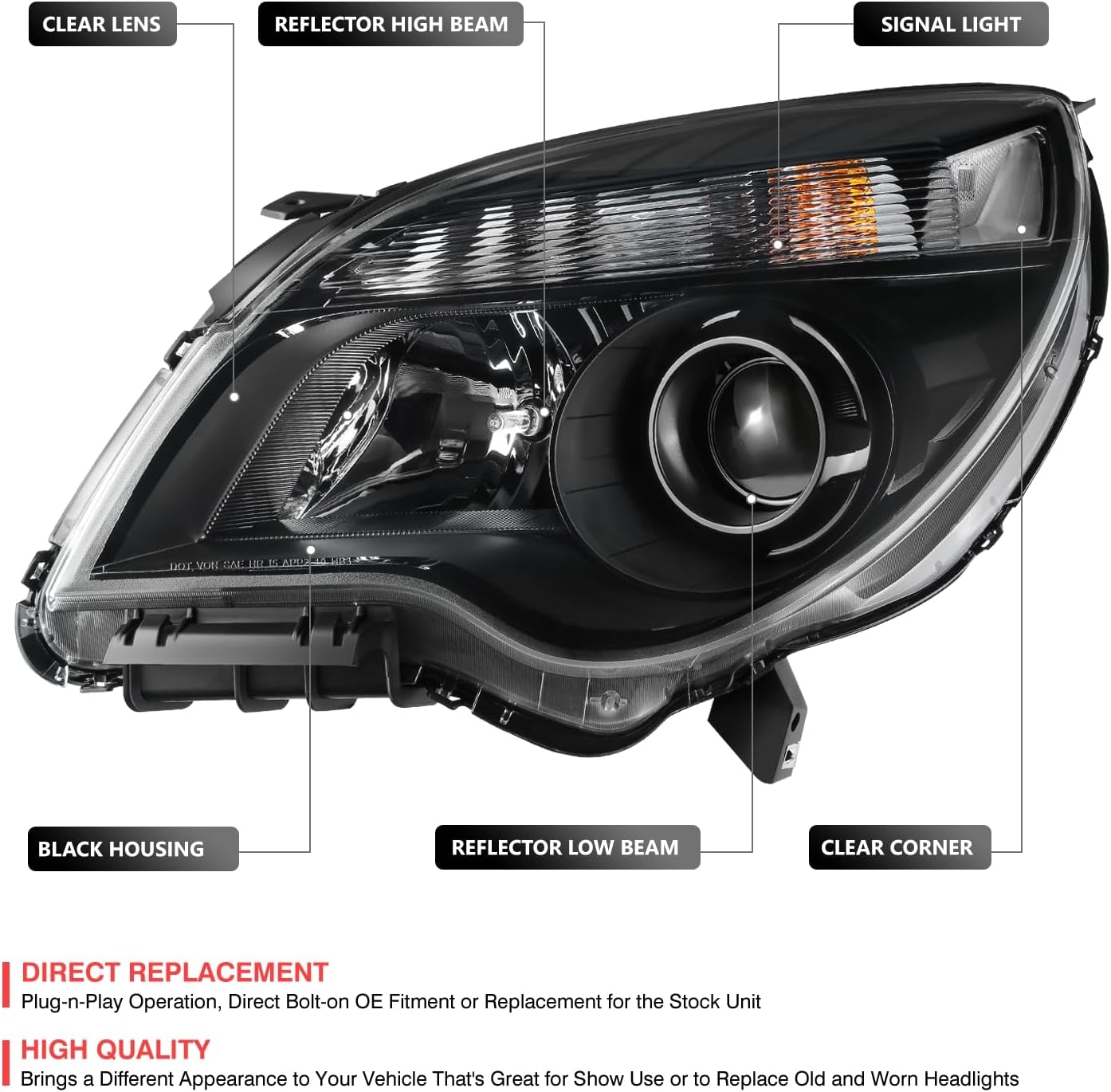 DNA MOTORING Pair of OE Style Headlights Compatible With Chevrolet Equinox 2010-2015, GM2502352, GM2503352, Black Housing, OEM-HL-0355