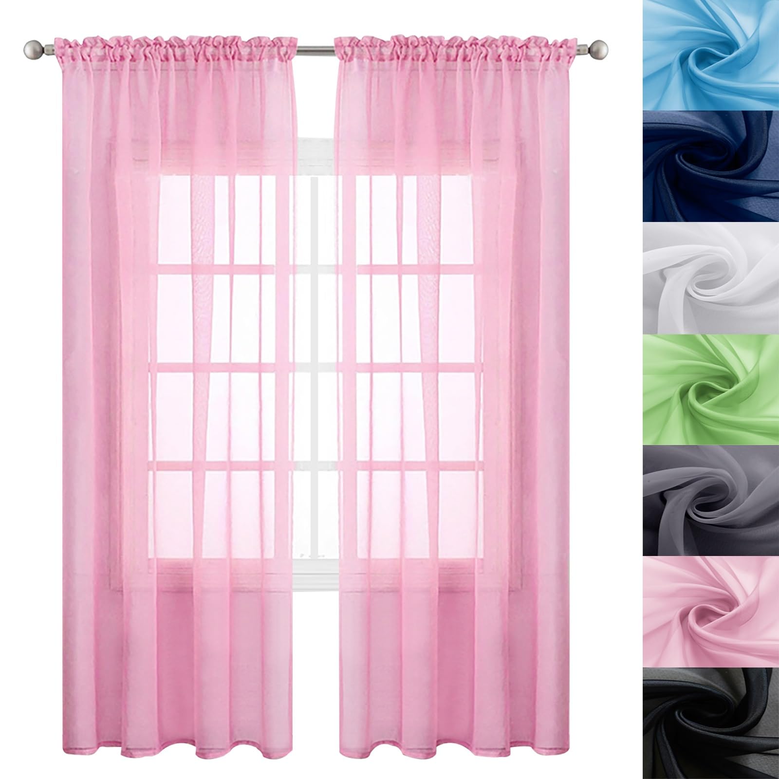 GAIFNAG Net Curtains for Window 90 x 170 cm Pencil Pleat Black Out/Light Weight Linen Look Solid Pleated Curtains & Drapes for Bedroom and Living Room, Pink