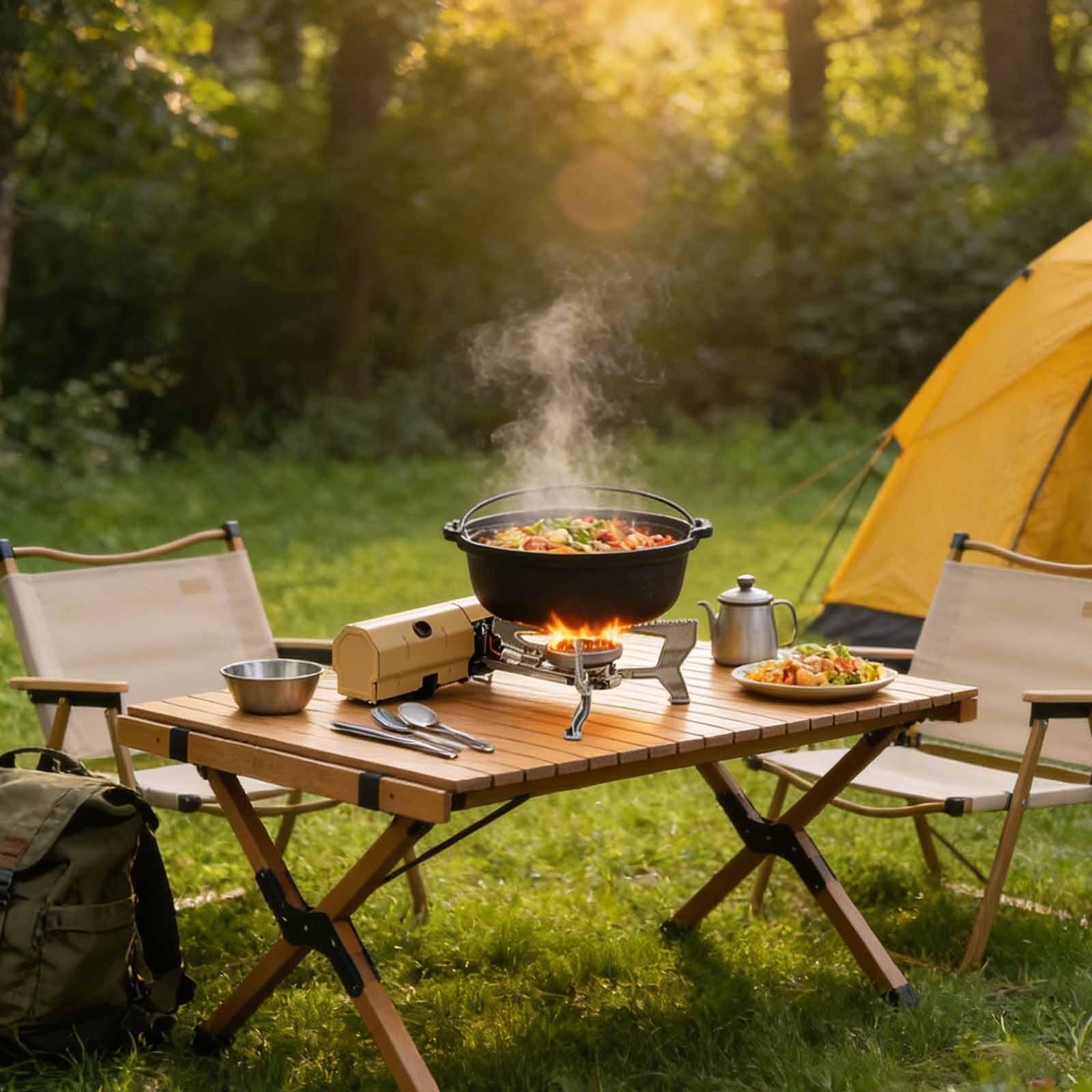 Réchaud de camping pliable | Brûleur à gaz compact 2600W | Compatible cartouches butane standard | Idéal randonnée, pique-nique, urgence(Khaki)