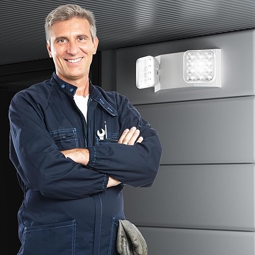 Miniatura 7 de EXITLUX 1 paquete de iluminación de emergencia LED con 2 cabezales LED, luces de emergencia comerciales blancas ajustables con batería de respaldo