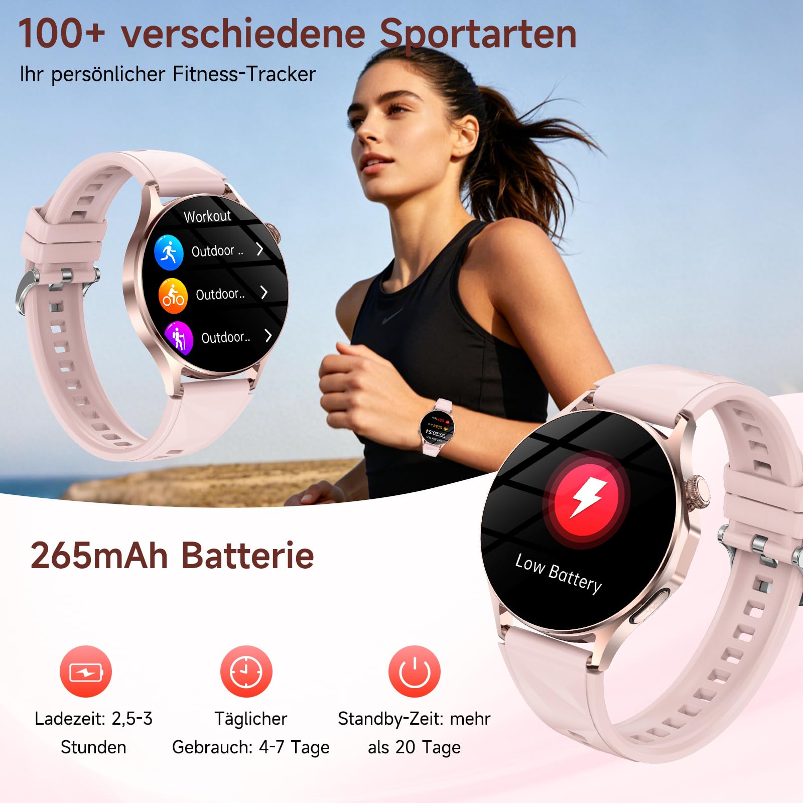 Smartwatch Damen mit EKG, HRV/Blutdruckmessung, 1.32" AMOLED Gesundheitsuhr | Telefonfunktion, 24H Mikro-Check, Puls, Schlaf, SpO2, Harnsäure, BMI, Temperatur & Zyklus, SOS, Fitnessuhr für iOS/Android