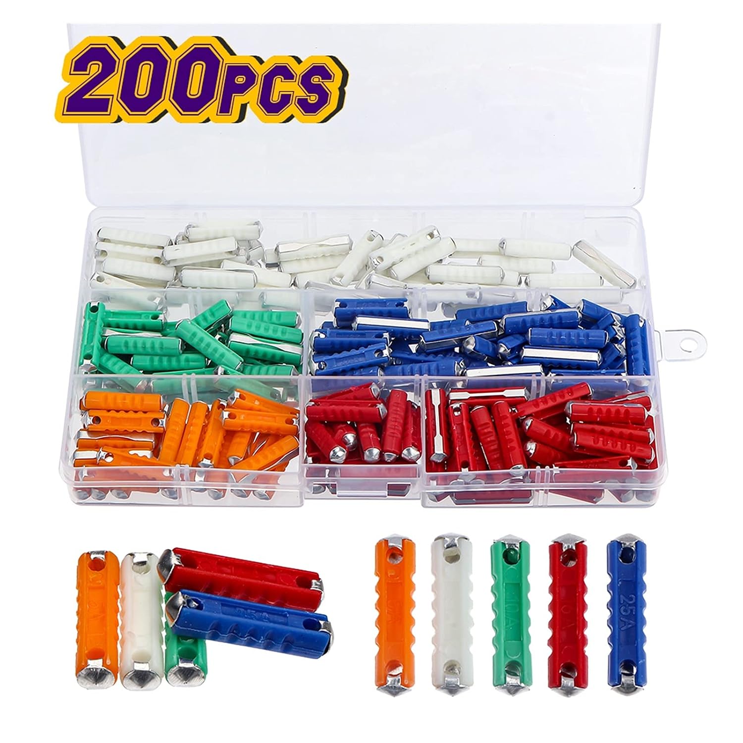 200pcs Car Fuses 5A 8A 10A 16A 25A Dia 6mm Universal Automotive for Vintage Old Style Continental Blade