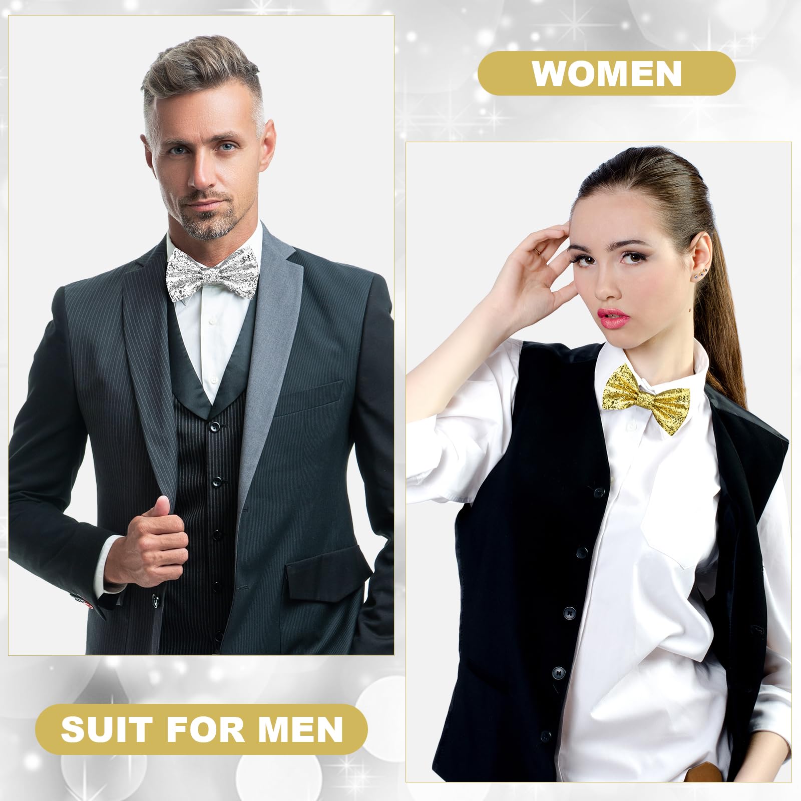EUPSIIU 3-pack glitter vlinderdas met pailletten voor heren, herenvlinderdas, verstelbare vlinderdas, smokingvlinderdas voor kostuums, dansfeest, podiumshow, carnaval, vrijgezellenfeest, Kerstmis